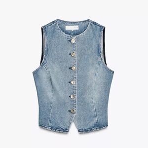NWT Zara z1975 Denim Vest with Gold Buttons